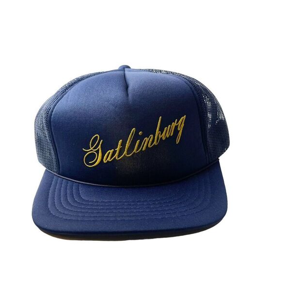 Vintage Navy Blue Trucker Hat Snap Back Mesh Ball Cap Gatlinburg Tennessee - Picture 9 of 16